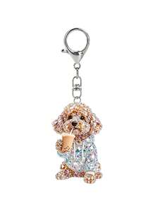 Llavero plano 2D con patrón de perro teddy marrón lindo bebiendo té con leche, llavero estético de taza de té con leche de mascota linda, adecuado para parejas, cumpleaños de dueños de perros, Día del Maestro, regreso a clases, regalos de apertura escolar, duradero y ligero, aplicable para llavero de coche, llavero de teléfono, decoración de llavero de mochila y billetera - A - Ver 11