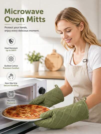 Solid Color Kitchen And Household Oven Gloves, As Well As Heat-Resistant Baking And Cooking Gloves, Are Suitable For Restaurants, Kitchens, Family Gatherings, Halloween, Christmas Dinners, And Microwave Oven Gloves.