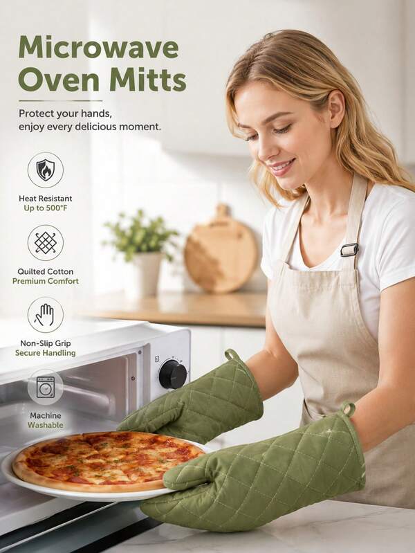 Solid Color Kitchen And Household Oven Gloves, As Well As Heat-Resistant Baking And Cooking Gloves, Are Suitable For Restaurants, Kitchens, Family Gatherings, Halloween, Christmas Dinners, And Microwave Oven Gloves.