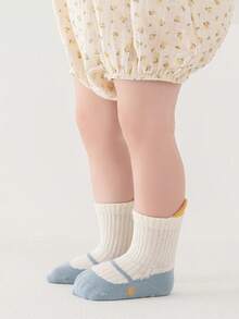2 Pairs Boneless Mid-Calf Large Area Dotted Non-Slip Shoe-Like Socks For Infants And Toddlers, Spring/Summer Floor Socks - Multicolor - View 2