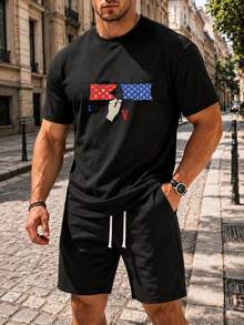 Tricou casual de zi cu zi pentru bărbați, cu imprimeu, din bumbac - Negru - Vizualizare 1