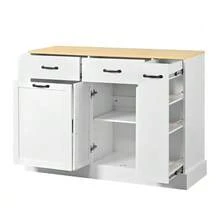 Modern Sideboard With Various Drawers, Buffet Cabinet With Waste Bin Compartment And External Spice Rack For Dining Room, Living Room And Kitchen (White) - White - View 10