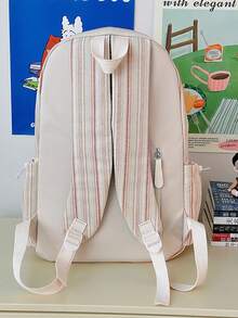 LECEY Women's Letter Print Denim Portable Large Capacity Backpack - Red - View 6