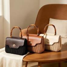 1pc PU Leather DIY Handbag Flap, One-Piece Non-Detachable Handle, With Metal Twist Lock, Pre-Punched Edge Design, Handmade Crochet Bag Making Accessory, 6 Colors Available Replacement Material - Multicolor - View 3