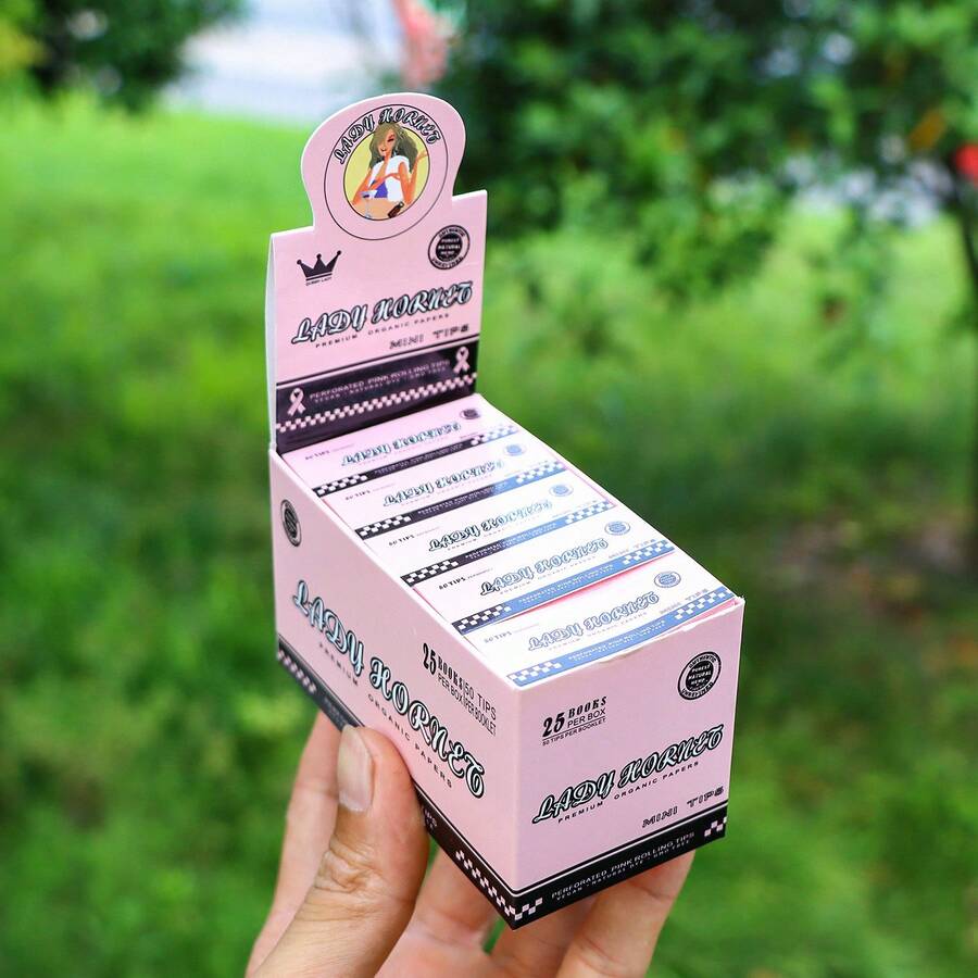 粉色濾紙嘴 1 盒 25 包裝,每包 50 張,抽菸配件手捲紙嘴,送女友的完美禮物!節日禮物! - 查看 1