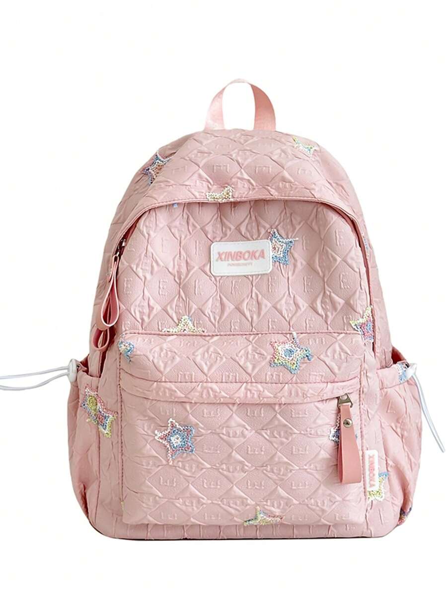 LECEY Mochila de gran capacidad con estampado de letras - Rosa - Ver 1