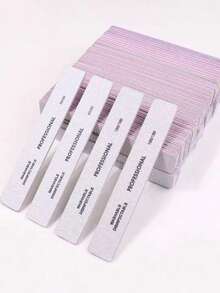 25/50pcs Professional Rectangular Nail Files, Including 80/80 And 100/180 Grit Nail File Strips - Grey - View 3
