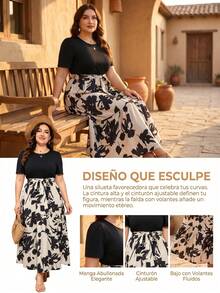 Plus Size Curvy Dresses For Women With Heart Print, A-Line, Ruffled Hem - Black - View 6