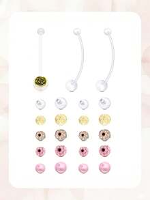 3+20Pcs/Set Maternity UV Belly Button Ring-Polymer Clay Floral Ball Navel End Elegant&Charming Size 1.6*38mm Because Moms Deserve To Be Beautiful - Yellow Gold - View 13