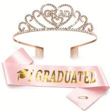 2pcs Graduation Celebration Set (1 Rhinestone Headband Crown + 1 Shoulder Strap) Suitable For Party Decoration, Photo Props, Graduation Season, Back To School Gifts, Best Fun Background Stand, Small Garden Party - Multicolor - View 10
