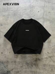 Black Short Sleeve T-Shirt Men's Loose Oversize Fit Back Large 23 Rhinestone Design Street Style Personalized Rhinestone Print Casual Half Sleeve Top - Black - View 4