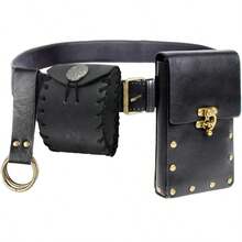 Set Kostum Viking Abad Pertengahan 4 Buah, Sabuk Kulit PU, Tas Pinggang, Gantungan Kunci & Dompet - Sempurna untuk Halloween & Pameran Renaissance - A - View 4