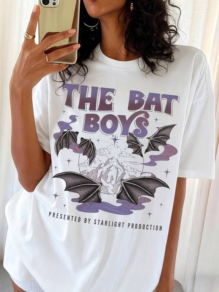 The Bat Boys ACOTAR Bat Wings Mountain Starlight Fantasy Book Graphic Tee - 白色 - 查看 1