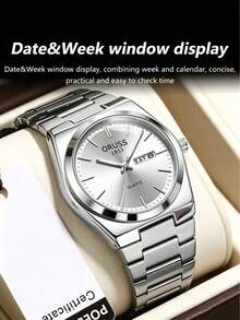 1 pieza Reloj de inoxidable impermeable y luminoso de moda, con pantalla de fecha y día, reloj de pulsera de cuarzo casual, adecuado para que los hombres lo usen en Halloween, Navidad, Día del Padre, cumpleaños, regreso a la escuela, estudiante, vacaciones, Día de San Valentín, citas, negocios, uso diario, regalo, festival de música, temporada de bodas y otras ocasiones - Blanco - Ver 5