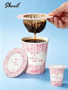shoxil Pink Bow Coffee Set, Fashionable Disposable Paper Cups And UFO Coffee Filter Papers, Drip Coffee Brewing Full Set, Suitable For Home, Travel And Gifts - Pink - View 3
