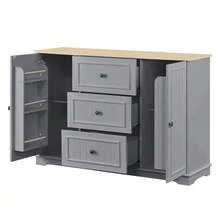 Modern, Elegant Sideboard With 3 Drawers And Refrigerator-Like Doors, Buffet Cabinet For Dining Room, Living Room And Hallway (Black) - Grey - View 8