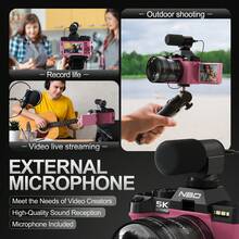 NBD 64MP 5K Resolution Digital Camera With External Microphone, Flip Screen, Suitable For Vlogging, Wide Angle & Macro Lens, 16X Digital Zoom, Built-In Flash, Support Selfie & Night Mode, Suitable For Beginners And Photography Enthusiasts - View 5