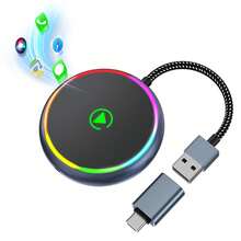 2-In-1 Wired To Wireless CarPlay Adapter, Round Colorful Light Car Connectivity Box, Supports Wireless Android Auto, Plug And Play, Compatible With All Apple And Android Models, Universal Car Navigation And Music Playback Receiver - A - View 6
