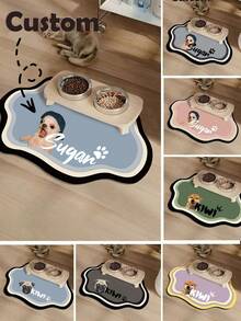 1pc Customized Super Absorbent Dog Food Mat, Can Print Name, Personalized Pet Food Mat, Personalized Dog Mat (Using Pet Name), Personalized Dog Feeding Mat, Customized Dog Bowl Mat, Customized Dog Food Mat (Can Print Name) - Made Of Thick, Non-Slip, Absorbent Diatomaceous Earth Material, It's The Perfect Gift For Your Beloved Pet. - Multicolor - View 9