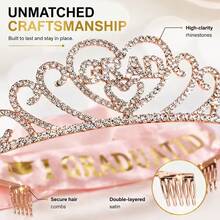 2pcs Graduation Celebration Set (1 Rhinestone Headband Crown + 1 Shoulder Strap) Suitable For Party Decoration, Photo Props, Graduation Season, Back To School Gifts, Best Fun Background Stand, Small Garden Party - Multicolor - View 8
