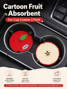 2pcs Cute Fruit Car Cup Holders, Non-Slip Absorbent Scratch-Resistant Universal Cup Coasters, Creative Cute Car Interior Decoration Accessories - A - View 1