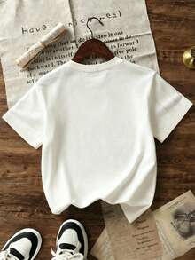 Kaos Rajut Lengan Pendek Bergaris Vertikal untuk Anak Laki-laki, Kerah Bulat, Potongan Slim Fit, Atasan Rajut Dasar, Warna Polos, Atasan Kasual Musim Panas untuk Anak-anak, Cocok untuk Pemakaian Sehari-hari - Aprikot - View 4