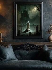 1 pieza Impresión gótica de fantasma oscuro, rosa del cementerio, fantasma en el cementerio bajo la luz de la luna, regalo ideal, adecuado para dormitorio, sala de estar, oficina, arte de pared, decoración de pared, decoración del hogar, decoración de la habitación, arte de pared en lienzo, pósteres, arte de pared con marco, marco opcional - 1 unidad - Ver 5