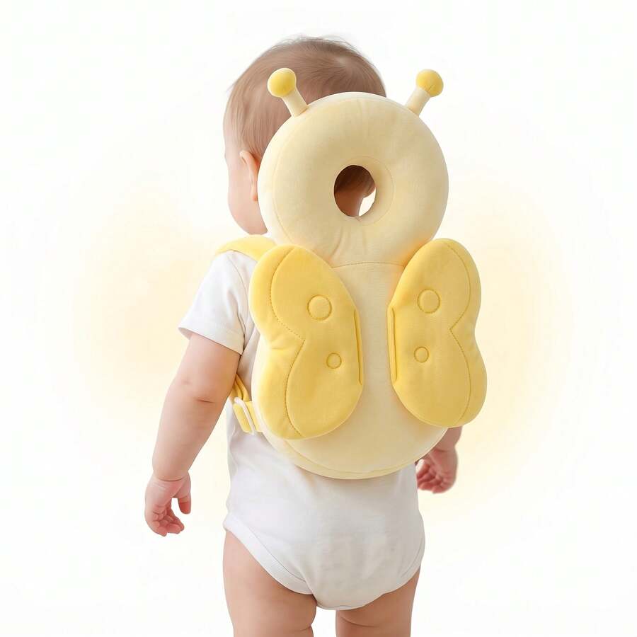A Soft Baby Carrier Backpack With An Adjustable Plush Backrest In The Shape Of A Cartoon Animal, Made Of Colorful Polyester Fiber. - Wasps - View 1