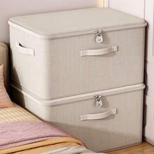 Dual-Purpose Home Storage Bin, Thickened Foldable Linen Storage Box With Lid, Stackable Dust-Proof Container, Suitable For Snacks, Clothes, Toys, Kitchen, Pantry, Bedroom Storage And Organization - Beige - View 2