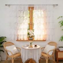 FLYINGCURTAINS 1pc French Elegant Ruffle Sheer Curtain, Nordic Luxury Solid Color Translucent Lightweight Soft Ruffle Window Curtain, Suitable For Living Room, Bedroom, Party, Holiday Home Decor,Outdoor/Indoor - Multicolor - View 3