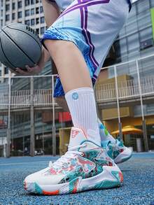 Men's Basketball Shoes Lightweight Sports Shoes Training Shoes Women's Unisex Breathable Sports Outdoor Unisex High-Quality Sports Shoes Random Print Pattern - White Moon - View 5