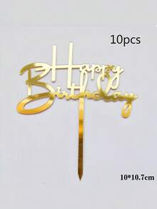生日快樂壓克力蛋糕插牌 派對裝飾 現代字母圖案 鏡面金壓克力 多功能蛋糕裝飾插牌 生日派對裝飾 創意完美紀念品 適合您與家人朋友 - 金色 - 查看 6