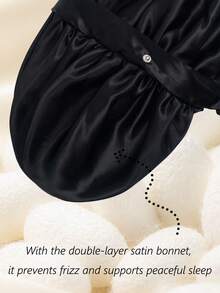 1 chiếc mũ ngủ satin hai lớp co giãn cỡ lớn, hai tông màu dành cho nữ, mũ dưỡng ẩm và tạo kiểu tóc. - màu đen - Xem 9