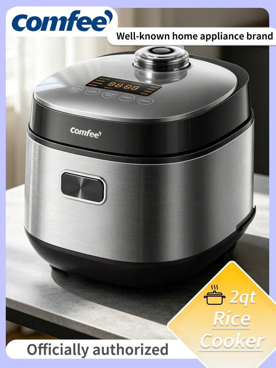 COMFEE 4-Cup Rice Cooker, 9-In-1 Multi-Function Cooker, Fuzzy Logic Technology, Non-Stick Pot, Slow Cook, Steam, Brown Rice, White Rice, Compact, Grey, Ideal For Small Families, Quick & Easy Cooking