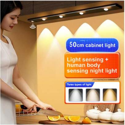 Lampu Kabinet LED 20CM/40CM/50CM dengan Sensor Gerak dan Strip Lampu Berubah 3 Warna, Lampu Dinding Isi Ulang USB, Lampu Malam Dalam Ruangan, Cocok untuk Kabinet, Rak Sepatu, Pintu Masuk, Pencahayaan Dekoratif Dalam dan Luar Ruangan, Dapur, Kamar Tidur dan Lemari Pakaian, Dekorasi Rumah Penting