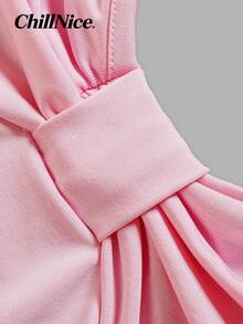 Women Summer Casual Bodycon Slip Dress, Ruched Front Draped Ruffle Midi Dress For Coastal Street, Holiday Festival & Party Outfits - Pink - View 3