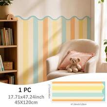 SUPSTICKER 1 pieza Pegatina de pared de vinilo con rayas onduladas de color pastel, autoadhesiva y removible, 17.72*35.43/47.24 pulgadas, adecuada para decoración del hogar DIY en interiores - 1PC - Ver 14