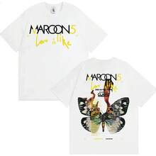 1 Stück, Band Maroon 5 Love Is Like US Herbst Tour T-Shirt für Männer und Frauen, Mode Hip Hop Street T-Shirts, 100% Baumwolle, bequemes, lockeres T-Shirtt shirt - Weiss - Übersicht 1