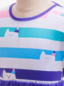 Girls Summer Birthday Party Gift Halloween Carnival Cosplay Striped Print Dress + Skirt Set Kids Costume Dress Random Color - Pink - View 4