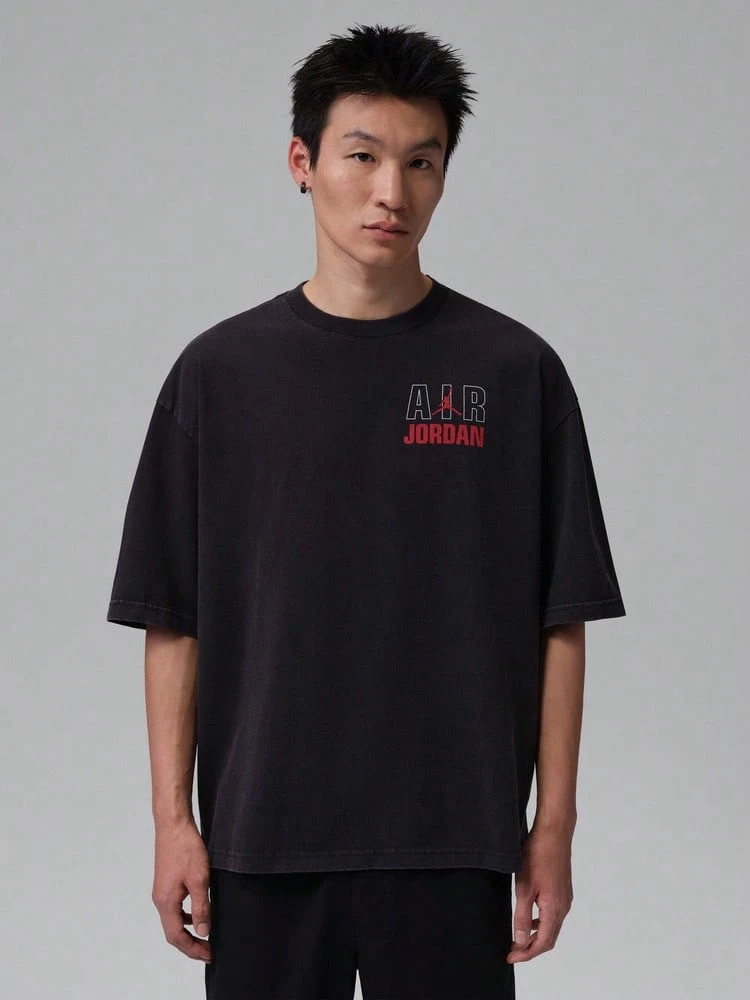 Jordan Men's AS FLT REIS LGND SS CREW Short Sleeve T-Shirt Knit Collarless Short TIF3117-010 - Black - View 1