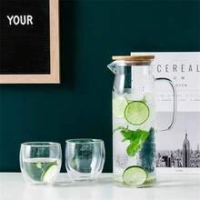 1pc 1500ml Straight Glass Pitcher, High Borosilicate Heat Resistant, Transparent Household Large Capacity Straight Tube Wood Lid Summer Fruit Juice Lemon Cup Infuser Chilled Water Dispenser - White - View 15