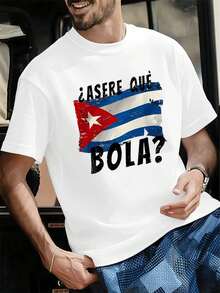 Camiseta casual para hombre con estampado de la bandera cubana, tela de calidad, ajuste cómodo, estilo urbano hip-hop, transpirable. - Blanco - Ver 1