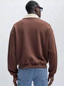 Camvyn Autumn/Winter Fashion Casual Men's Streetwear Patchwork Lamb Fleece Collar Sweatshirt, Suitable For Outings And Daily Wear - Brown - View 3