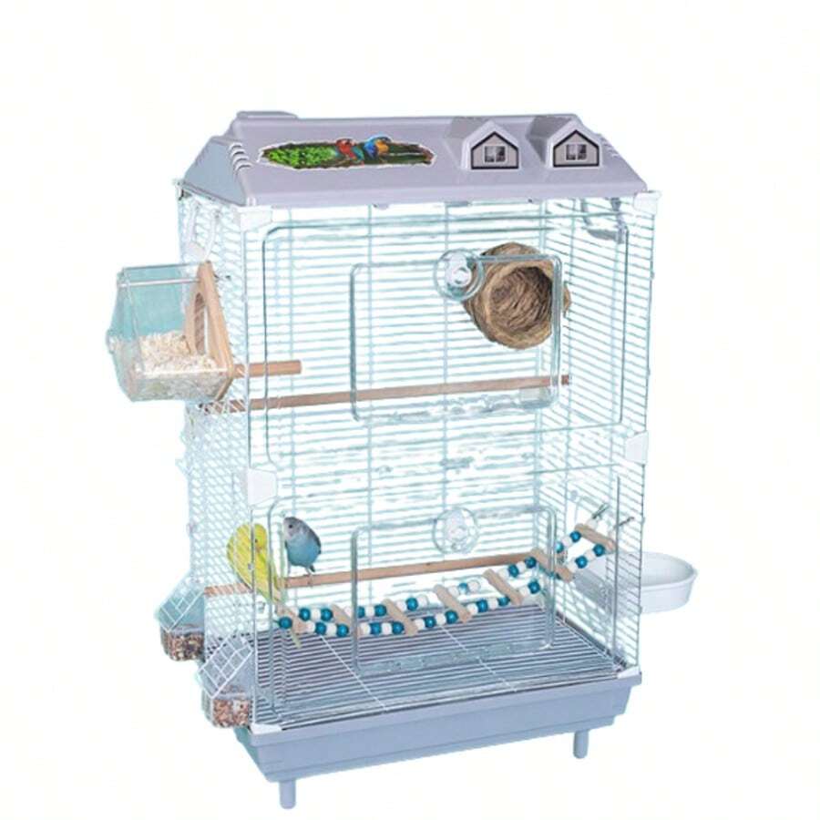 Transparent Birdcage For Budgerigars, Ornamental Birdcages For Cockatiels, Lovebirds, White-Eyes, Large-Sized Villa Birdcages, Viewing Cages. - Grey - View 1
