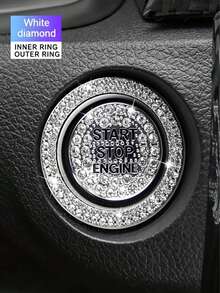 Shiny Rhinestone Engine Start/Stop Decorative Ring And Button Cover - Alloy Trim Inlaid With Rhinestones, Featuring "Start Stop Engine" Text - Fashionable Car Interior Accessory, Eye-Catching Design - Suitable For Most Car Models - Sparkling Rhinestones - View 5
