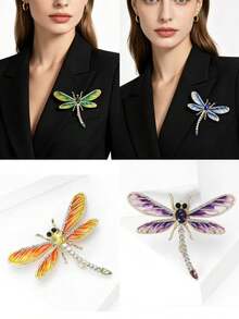 Unisex Vintage Libelle Emaille Brosche mit Strass, Anstecknadel für Anzug, Kleid und Mantel - Libelle - Übersicht 1