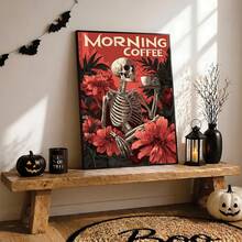 1 peça, Arte de Parede em Tela, Decoração de Parede Emoldurada, Pintura em Tela Vintage com Caveira de Café Bom Dia e Flor Vermelha, Pôster Decorativo Sem Moldura Estilo Gótico Dark Academia Popular, Decoração de Bar de Café, Decoração de Casa Moderna, Decoração de Quarto, Decoração de Dormitório, Decoração de Quarto, Decoração de Sala de Estar, Decoração de Banheiro - Caveira de Café - Visão 8