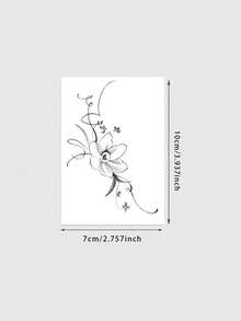1 Sheet Black Gray Stippling Single Flower Curly Ribbon Temporary Tattoo Sticker, Waterproof Long-Lasting Thin Sketch Floral Fake Tattoo, Body Art Decal For Women Shoulder Blade Upper Back Collarbone - Black - View 6