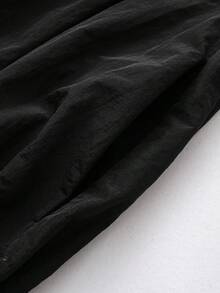 Langarm Stehkragen Plissee Nylon Jacke Mantel Schwarz - Schwarz - Übersicht 4