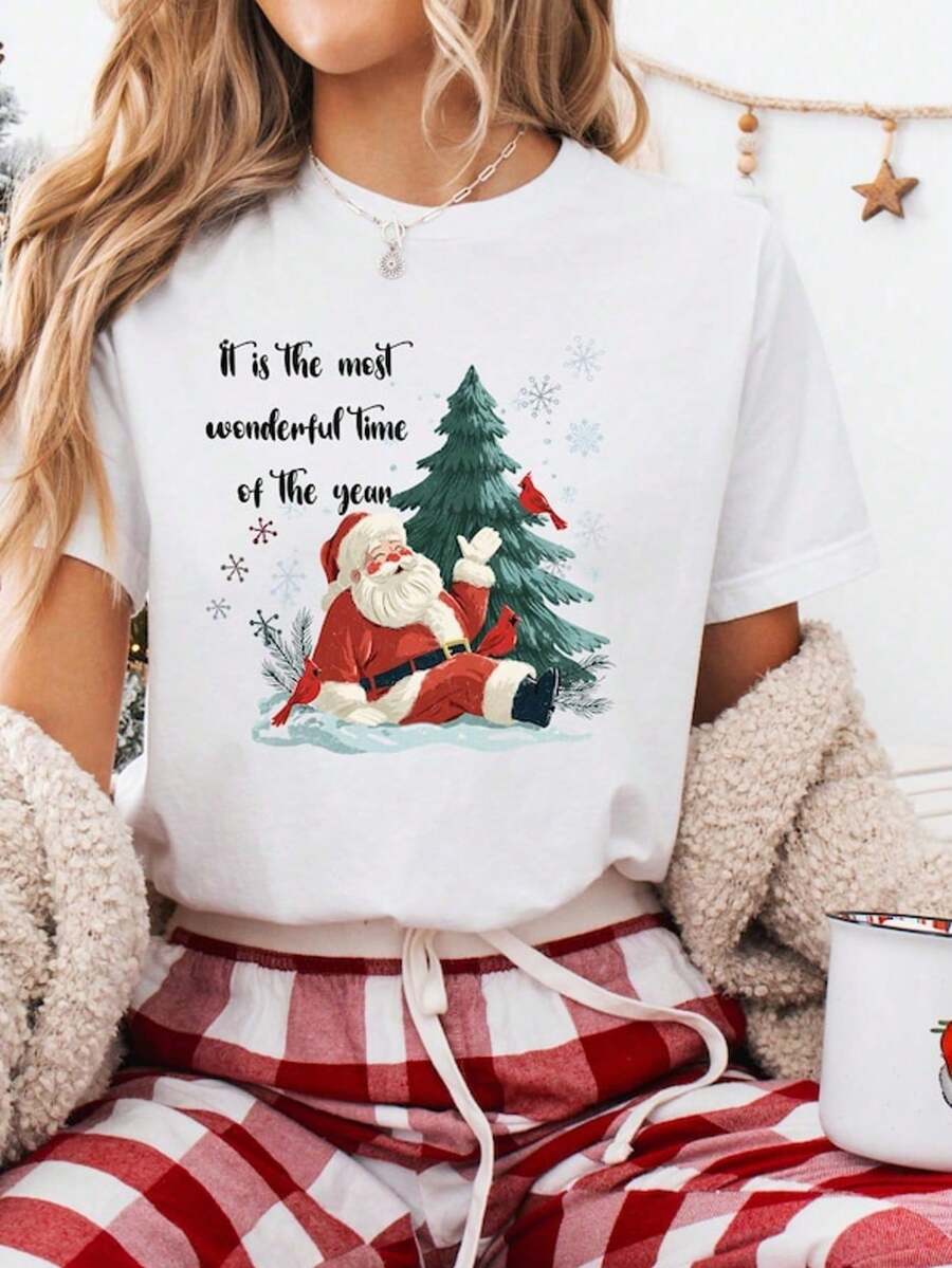 Vintage Santa Graphic Tee_ Retro Christmas T-Shirt - 白色 5 - 查看 1